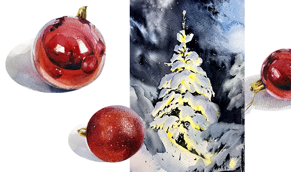 Акварель под ёлкой