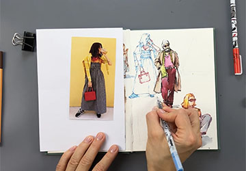 Девушка с сумкой: цветная графика