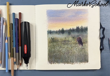 Закатный пейзаж с лошадью. Часть 6 (лошадь и финальная детализация)