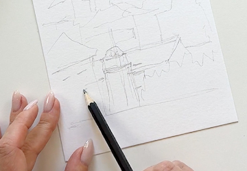 Крепостная стена в Обидуше. Карандашный набросок