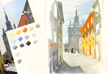 Улица с башней. Подмалёвок