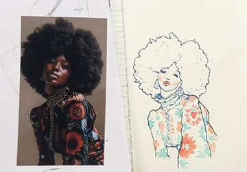 Причёска-шар. Графика и акценты акварелью 