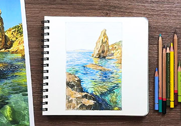 Морская бухта. Рисуем море