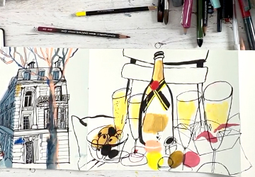 Натюрморт с шампанским. Часть 1 (фон и контурный рисунок)