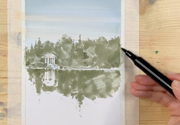 Отражения осеннего парка. Рисунок неба и подложка зелени