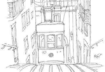 Подъёмник в Лиссабоне. Линейный рисунок