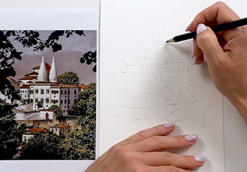 Королевский дворец в Синтре. Карандашный набросок