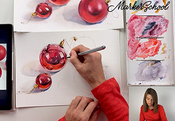 Глянцевые фактуры в акварели