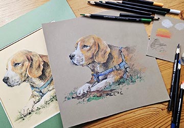 Щенок на тонированной бумаге. Финальная проработка