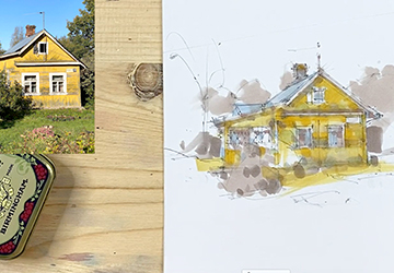 Портрет жёлтой деревянной дачи. Создание нейтральной подложки