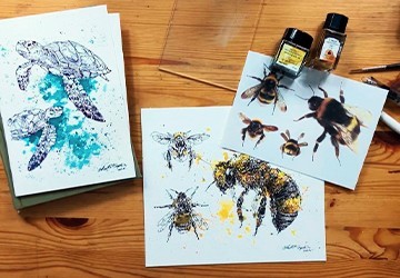 Шмели. Работа с тушью и оргстеклом