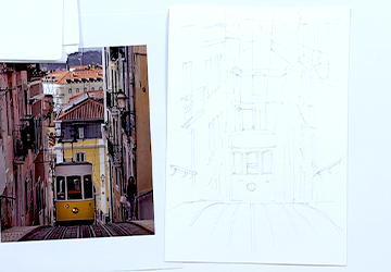 Подъёмник в Лиссабоне. Карандашная разметка