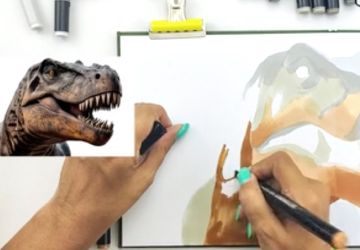 Рисуем тиранозавра. Подмалевок