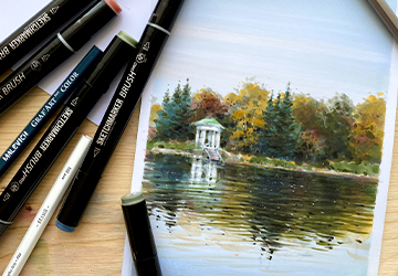 Отражения осеннего парка. Завершение: детализация карандашами