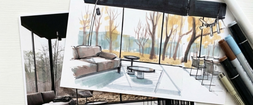 Интерьер с пейзажем