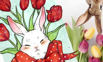 Зайка в тюльпанах