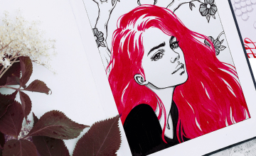 Портрет девушки браш пенами в стиле быстрого скетчинга