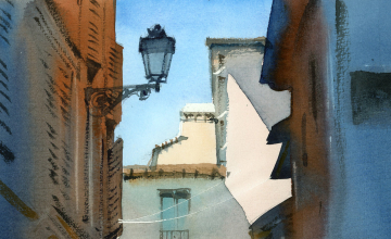 Итальянская улочка акварелью 