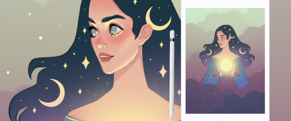 ДЕВУШКА "НОЧЬ", иллюстрация в Procreate